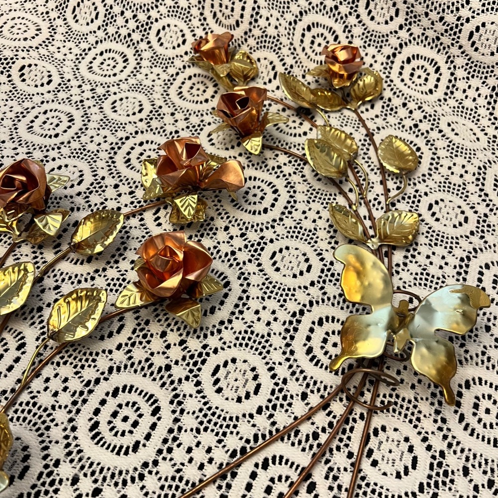 Vintage Mixed Metal Roses Butterflies Wall Décor | Gold Copper | Cottage